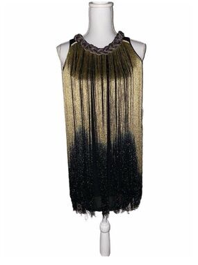 Eden evening gold to black ombre fringe dress